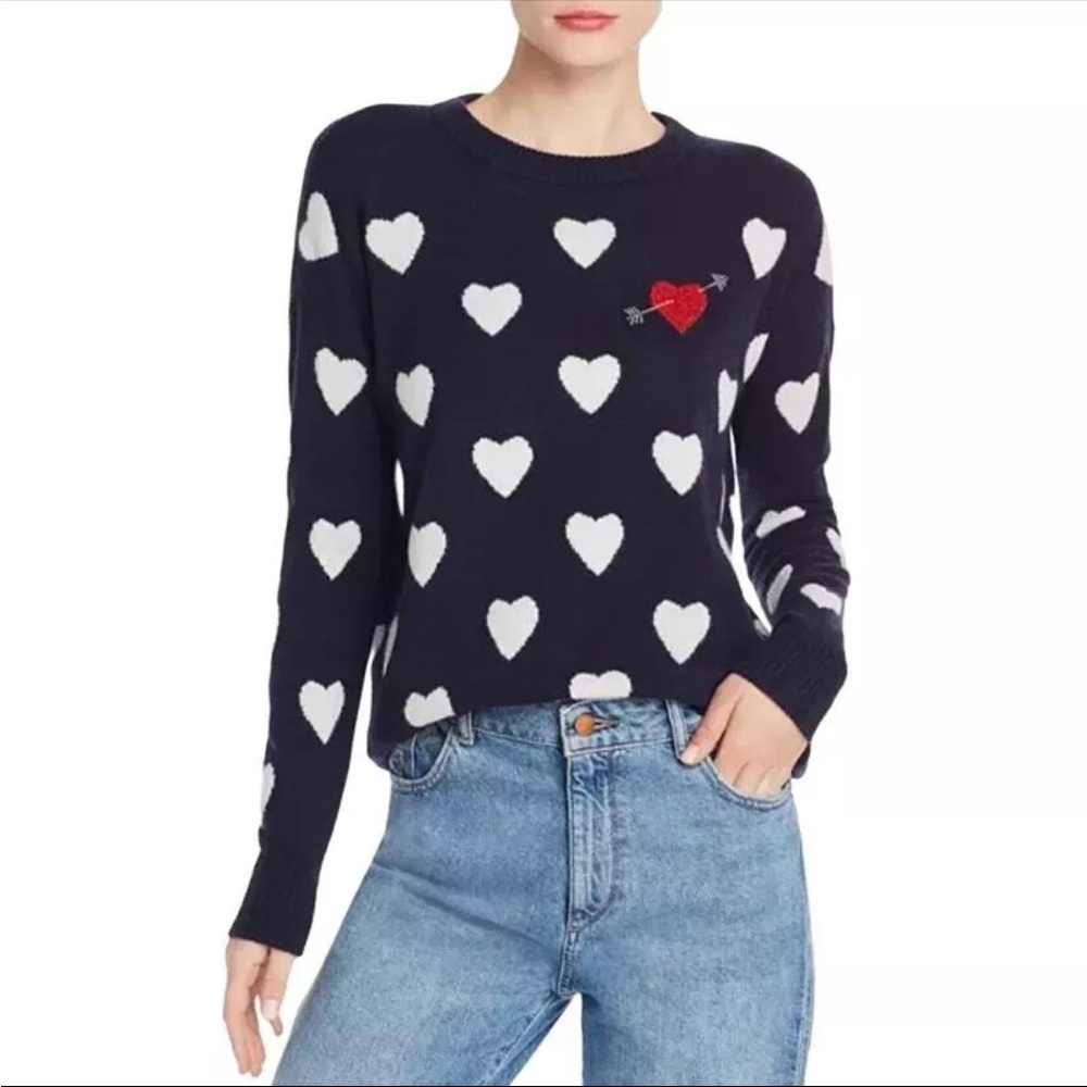 Minnie rose intarsia heart cashmere sweater